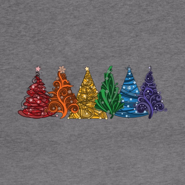 Row of Six LGBTQ Pride Rainbow Christmas Trees Vector by LiveLoudGraphics